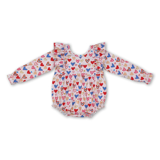 Long sleeves heart baby girls valentine's day romper
