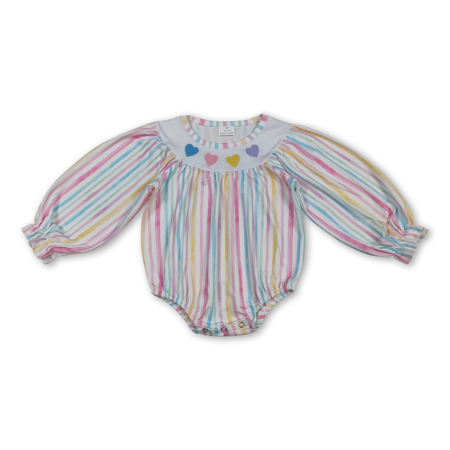 Long sleeves colorful stripe heart baby girls Valentine's romper