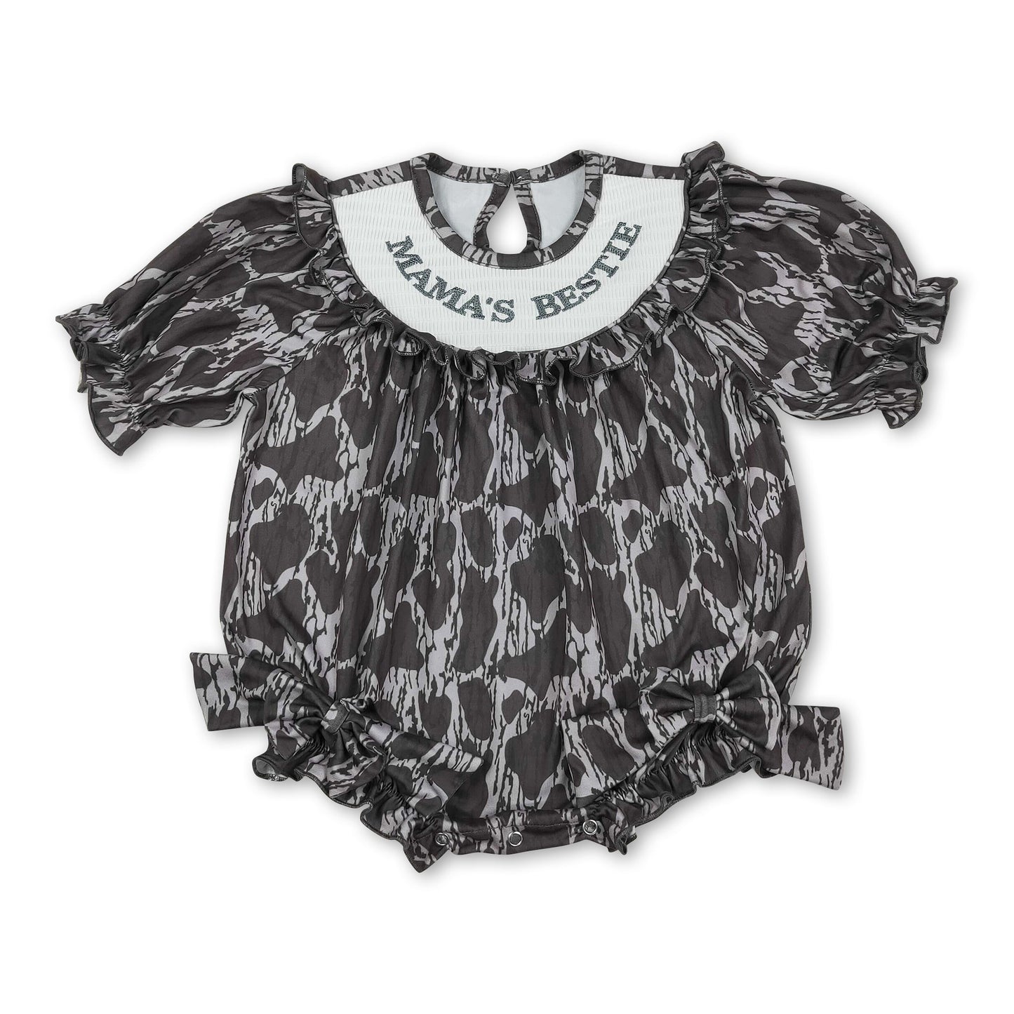 mama's bestie smock short sleeves heart baby girl romper