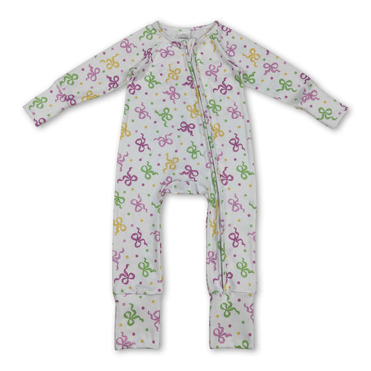 long sleeves purple green yellow bows polka baby romper