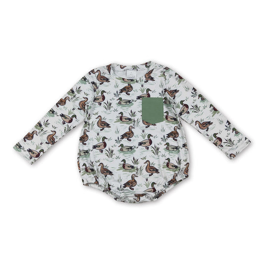 Long sleeves pocket duck baby boy romper