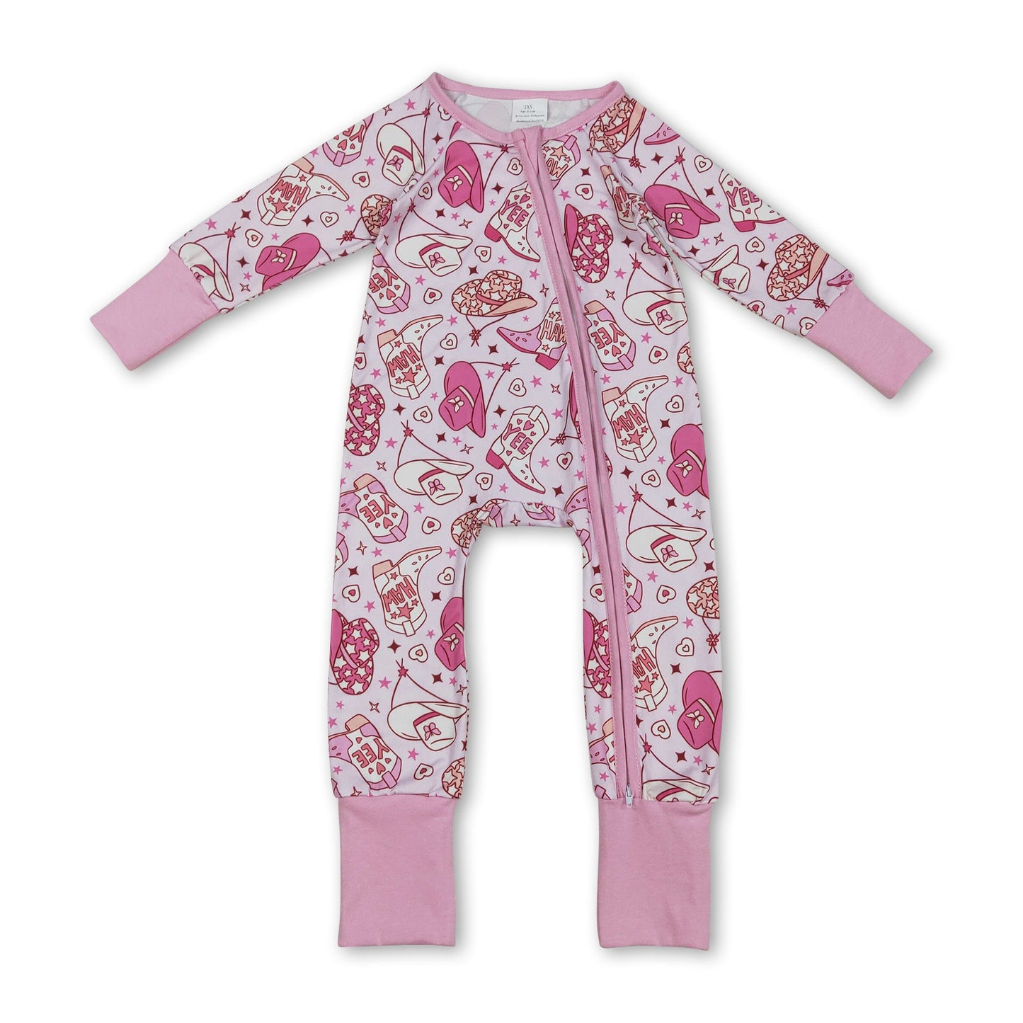 Pink heart boots hat western girls Valentine's zipper romper
