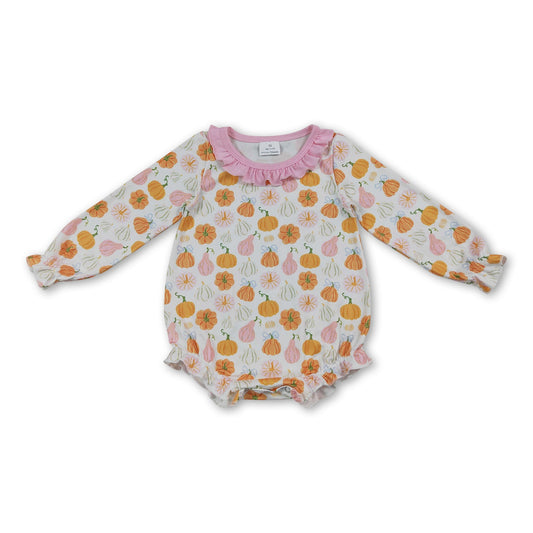 Long sleeves pink ruffle pumpkin baby girls fall romper