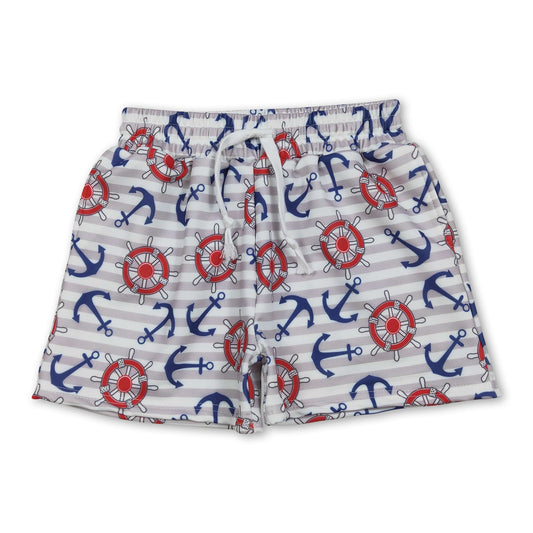 Anchor stripe kids boys 4th of july swim trunks