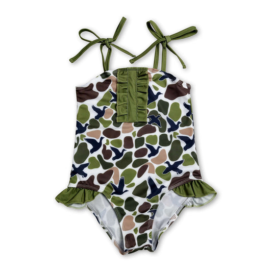Straps duck camo hunting girls one piece swimsuit