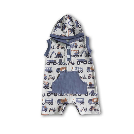 Digging excavator sleeveless baby boy hoodie romper
