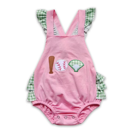 Baseball embroidery bubble baby girls romper