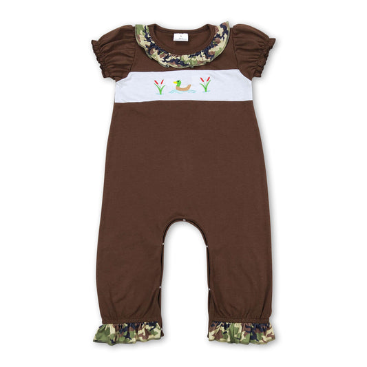 Olive duck camo short sleeves baby girls romper
