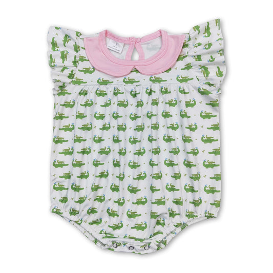 Pink flutter sleeves crocodile baby girls romper