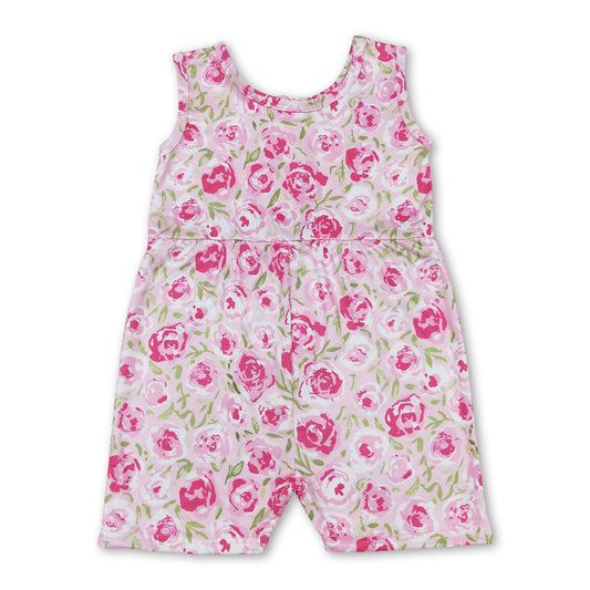 Sleeveless hot pink floral baby girls jumpsuit