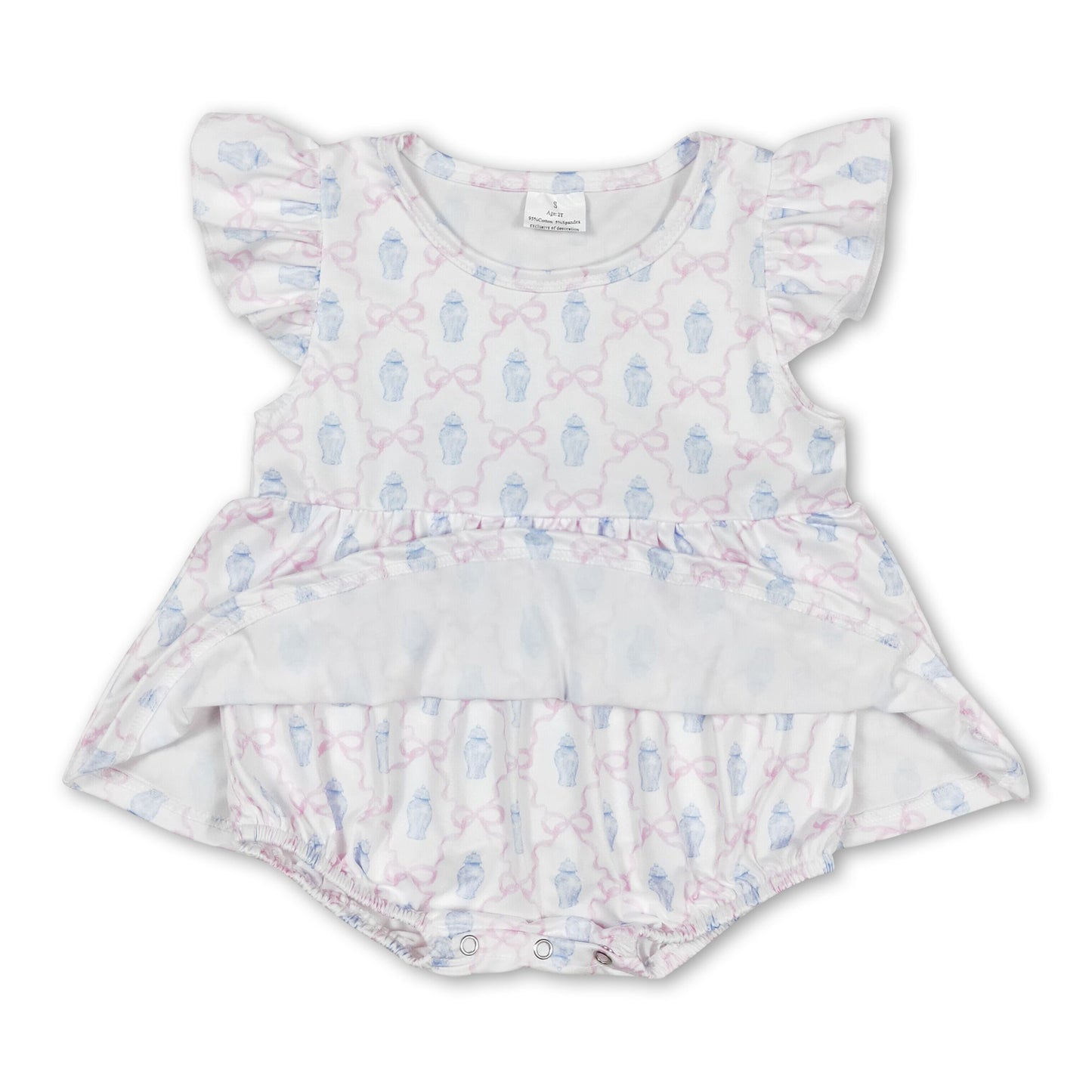 Flutter sleeves bow baby girls summer romper