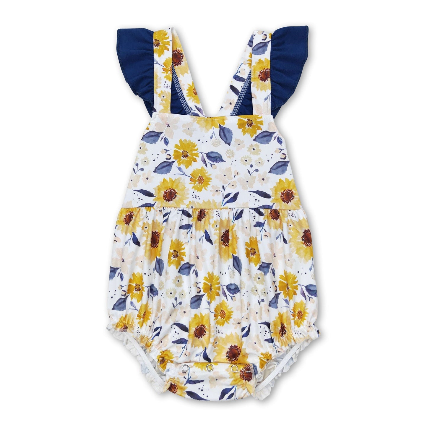 Blue flutter sleeves sunflower baby girls summer romper