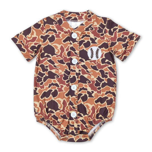 Brown camo baseball baby boy romper