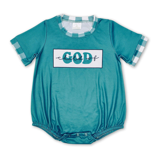 Short sleeves Child of god plaid baby boys romper