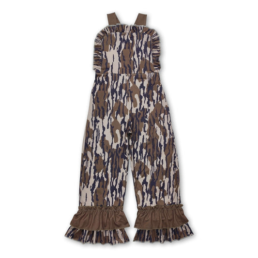 Ruffle straps camo baby girls hunting overalls
