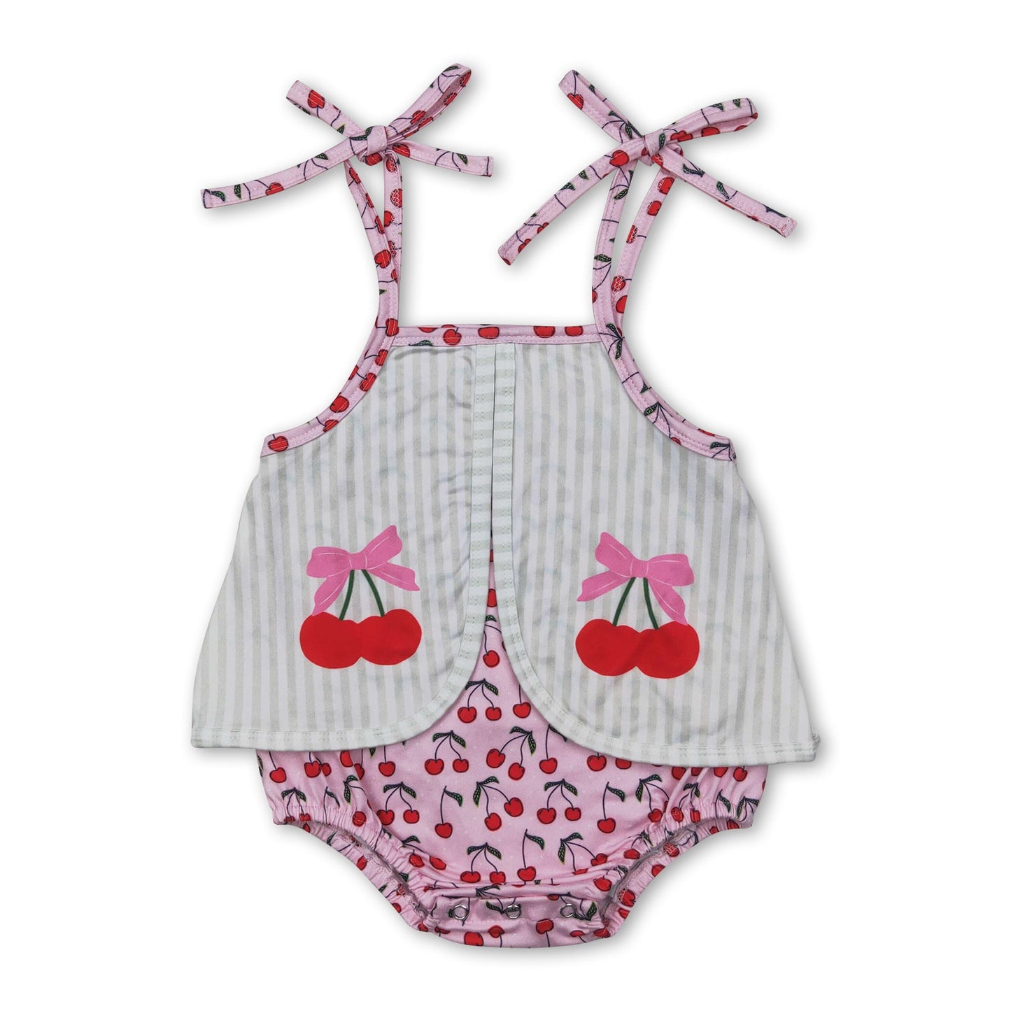 Straps stripe cherry baby girls summer romper