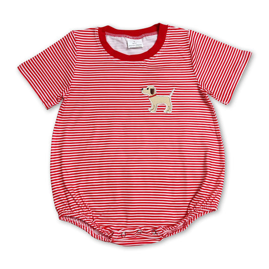 Red stripe short sleeves dog baby boy romper