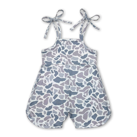 Grey camo straps shorts length kids girls jumpsuit