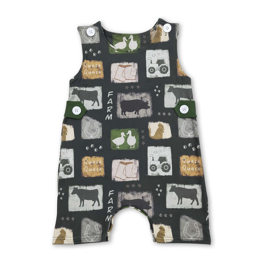 Sleeveless cow tractor baby boys farm romper