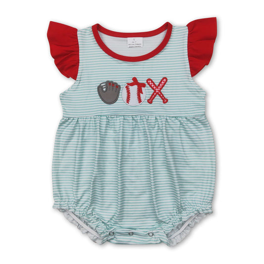 Flutter sleeves stripe baseball baby girls romper