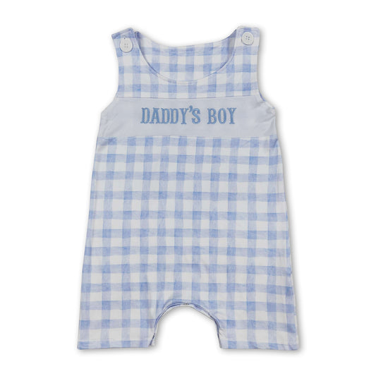 Light blue plaid sleeveless Daddy's boy romper