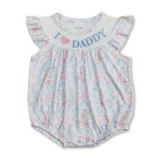 I love Daddy floral bow baby girls summer romper