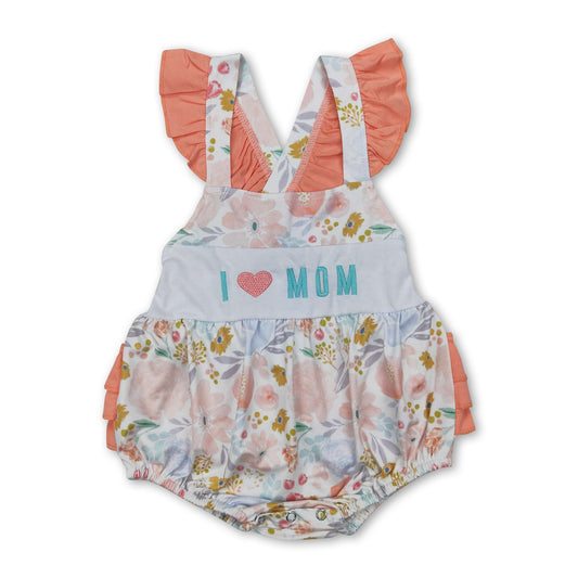 I love Mom floral ruffle baby girls summer romper