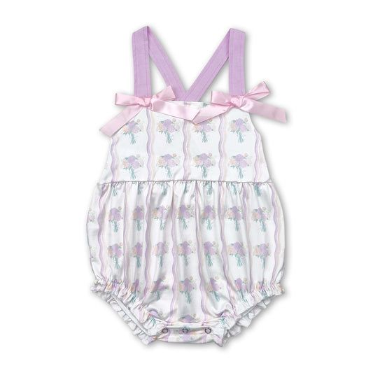 Straps bow stripe floral baby girls summer romper