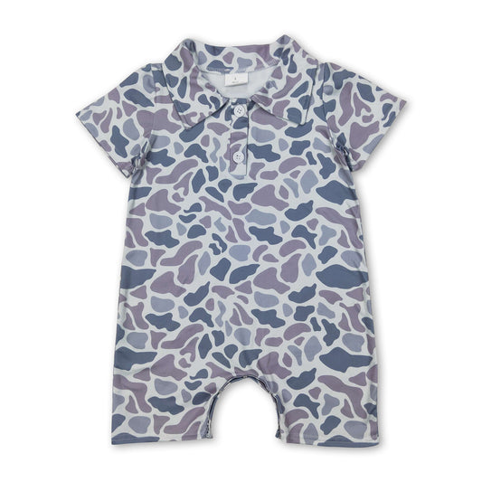 Short sleeves grey camo baby boys polo romper