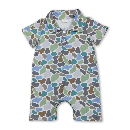 Short sleeves green camo baby boys polo romper