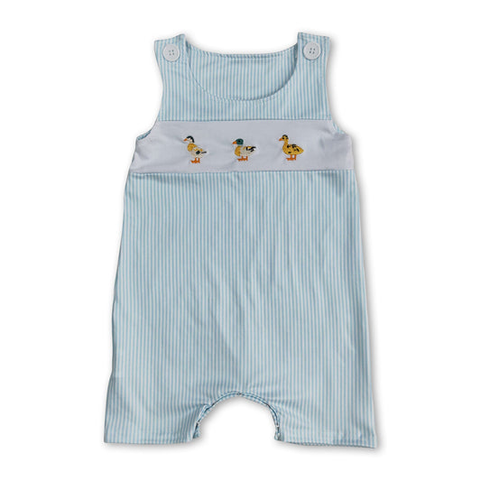 Sleeveless light blue stripe duck baby boy romper