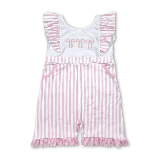 Pink stripe bow flutter sleeves pockets baby girls jumpsuit