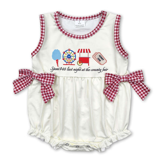Sleeveless ferris wheel plaid bow baby girls romper