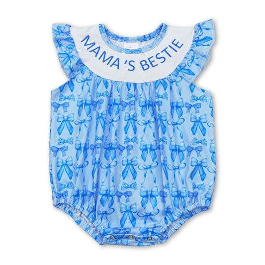 Mamas bestie light blue bow baby girls summer romper