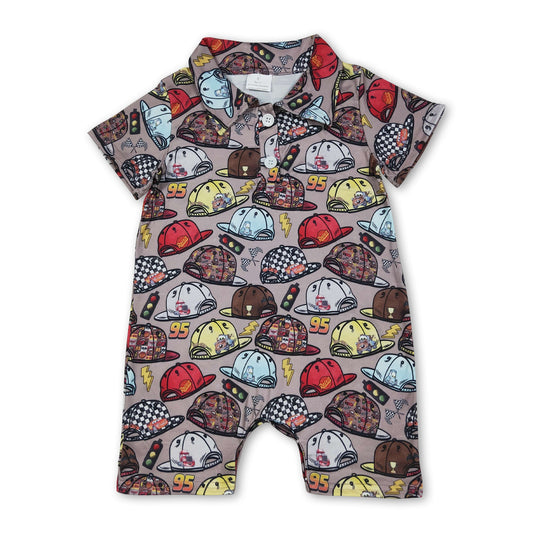 Short sleeves car cap baby boy summer polo romper