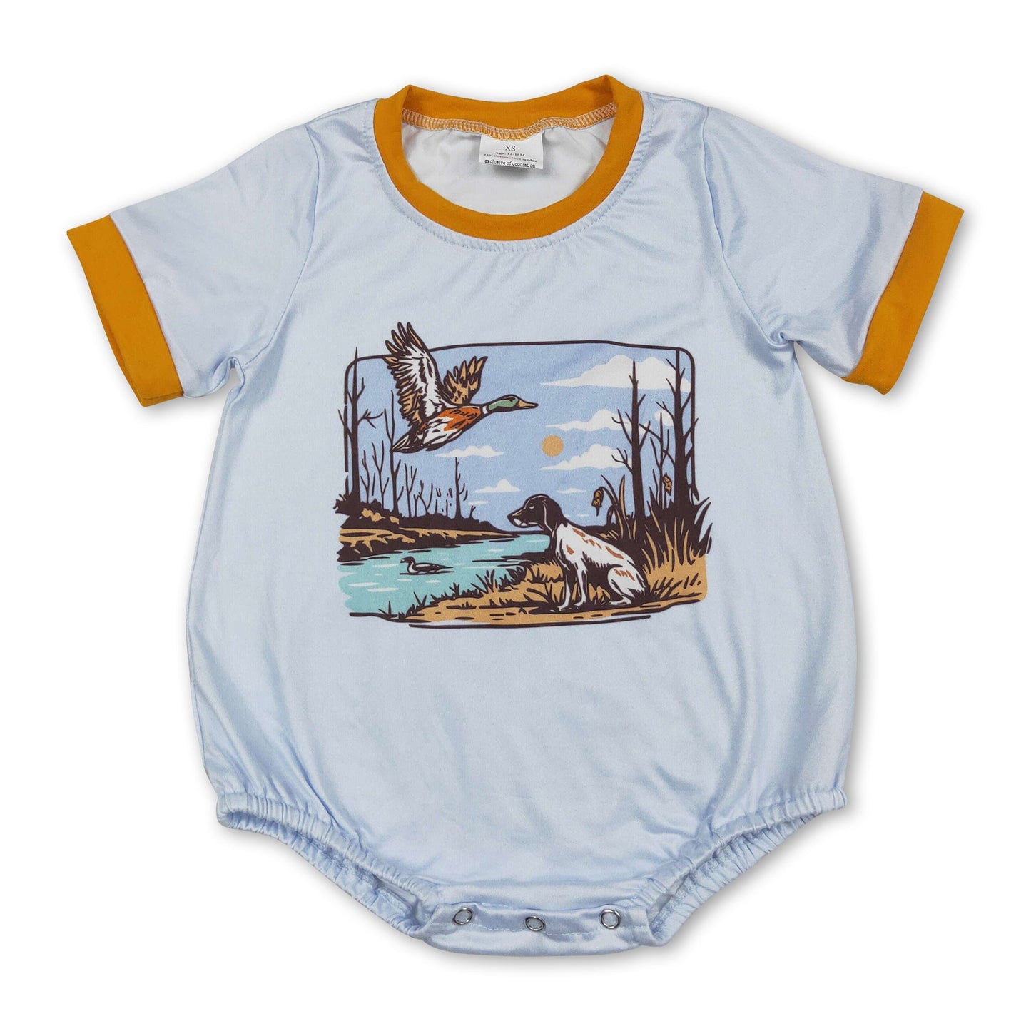 Short sleeves light blue dog duck baby boy romper