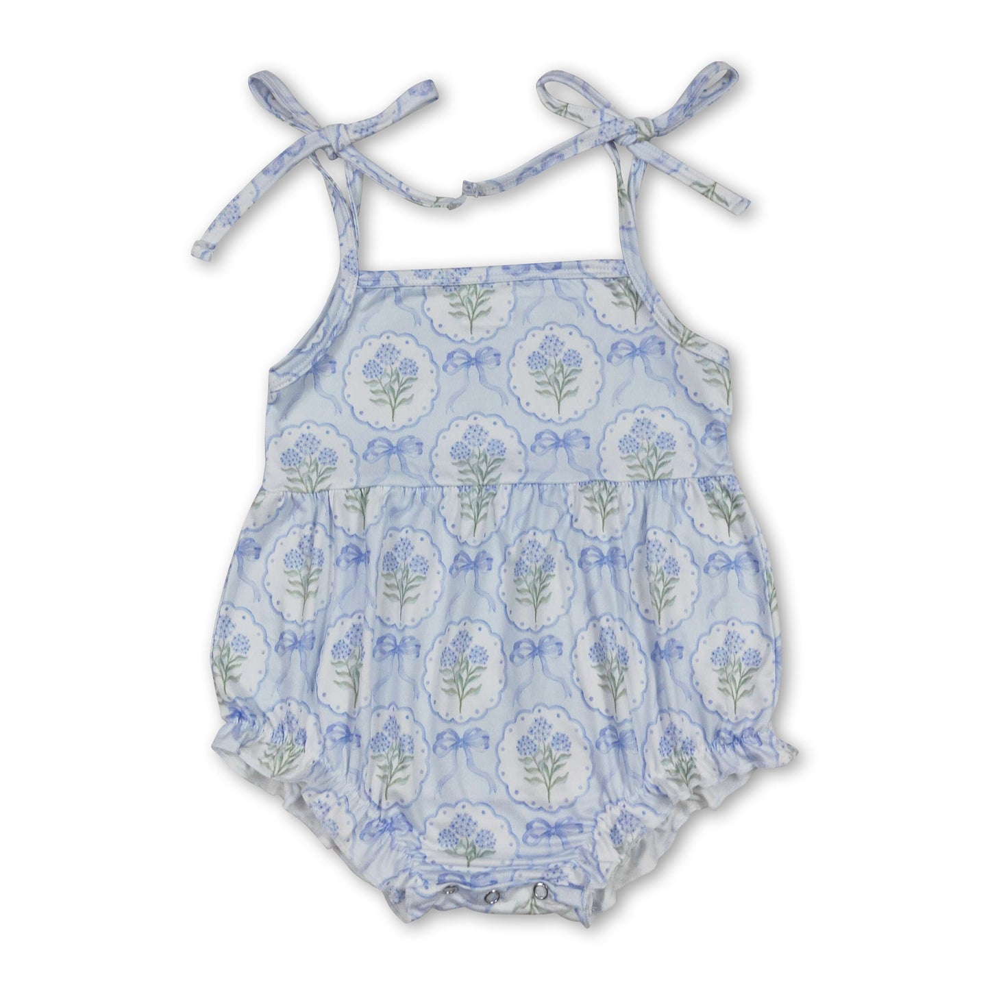 Straps blue bow floral baby girls summer romper