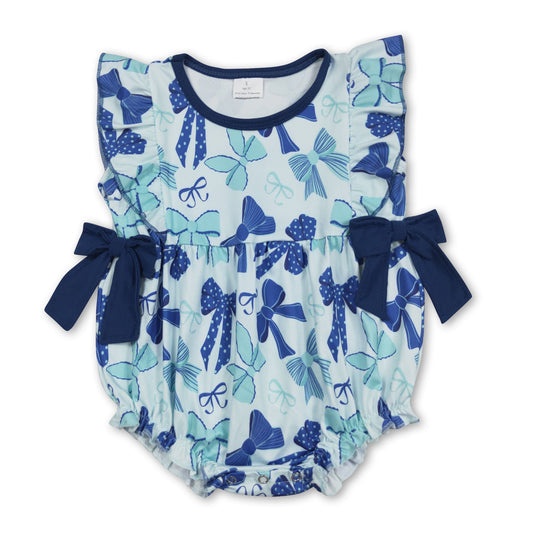 Flutter sleeves blue bow baby girls summer romper