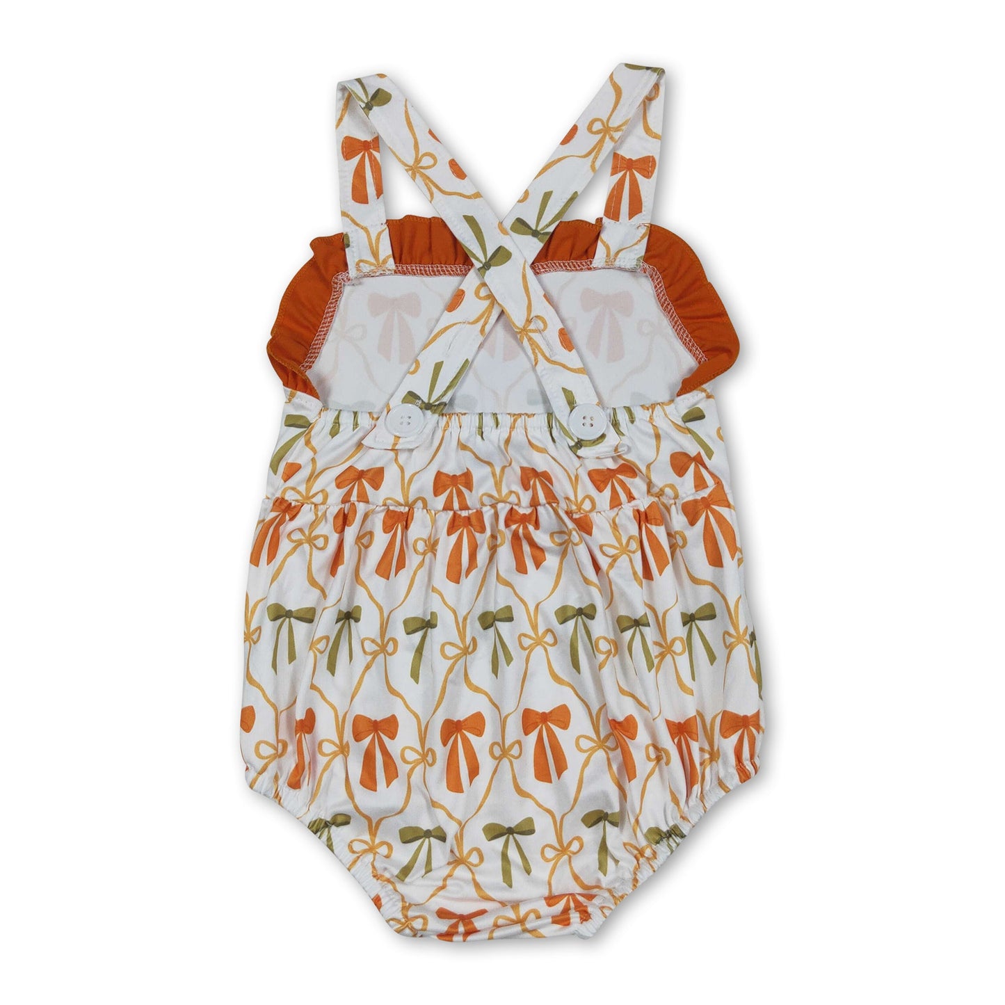 Orange ruffle straps baby girls fall romper