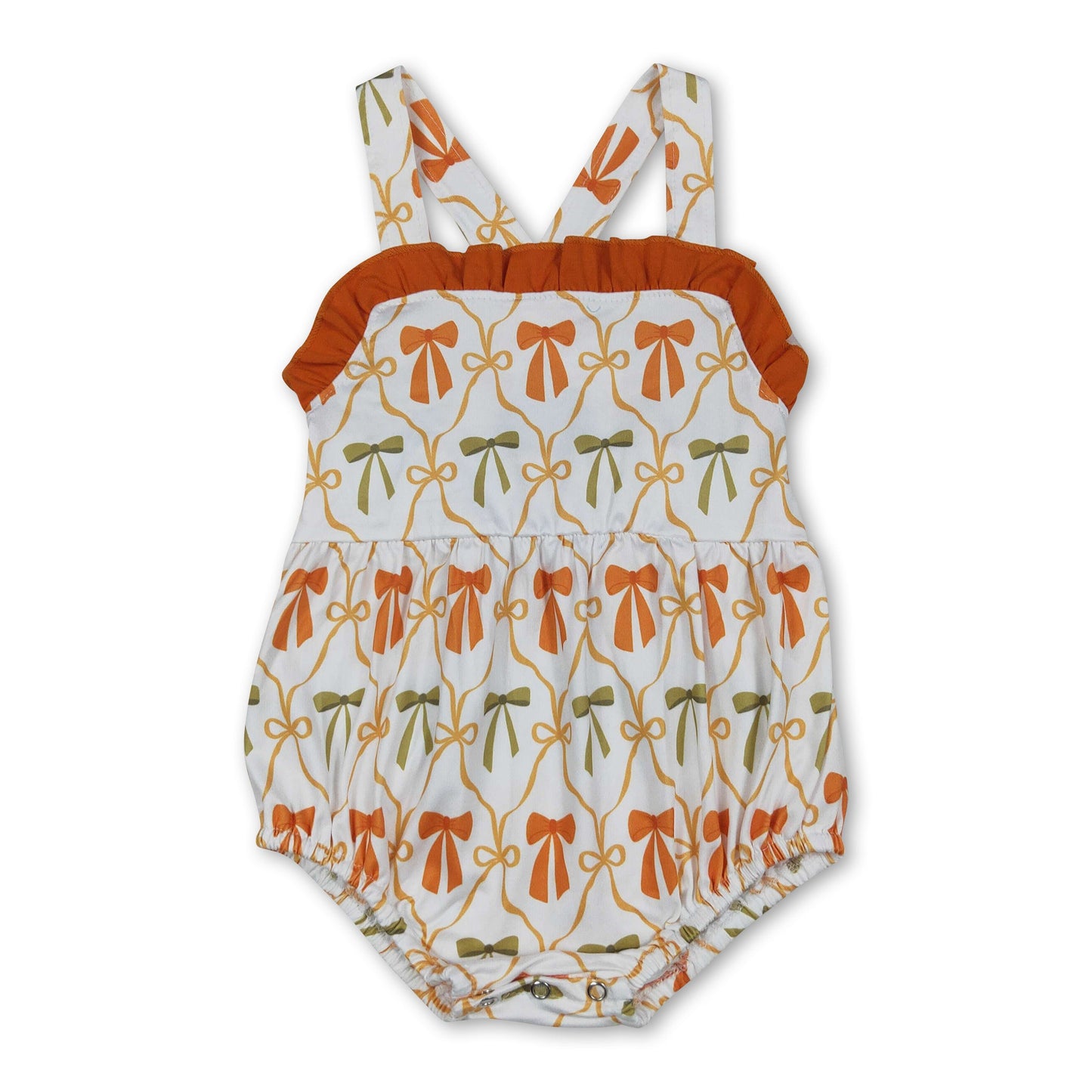 Orange ruffle straps baby girls fall romper