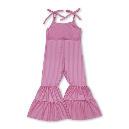 Pink straps patchwork ruffle kids girls jumpsuit
