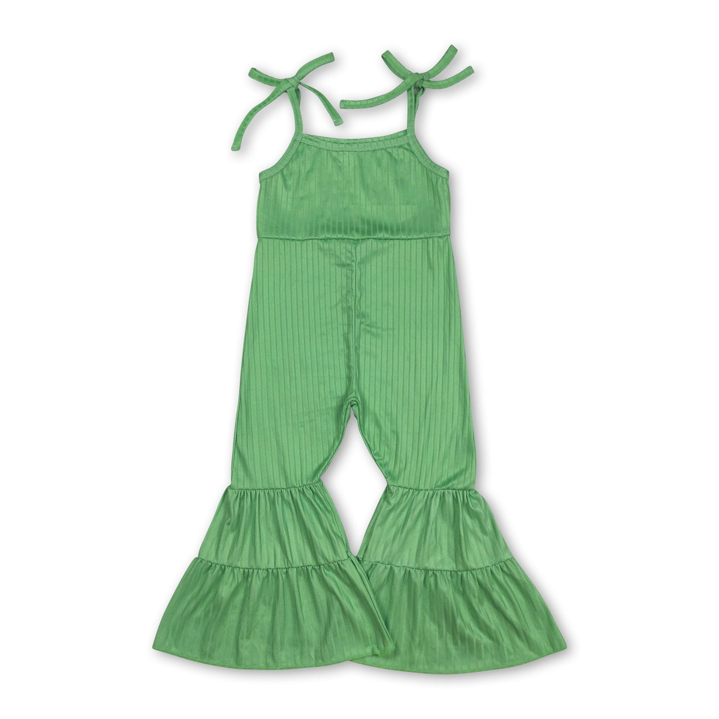 Green straps patchwork ruffle kids girls jumpsuit