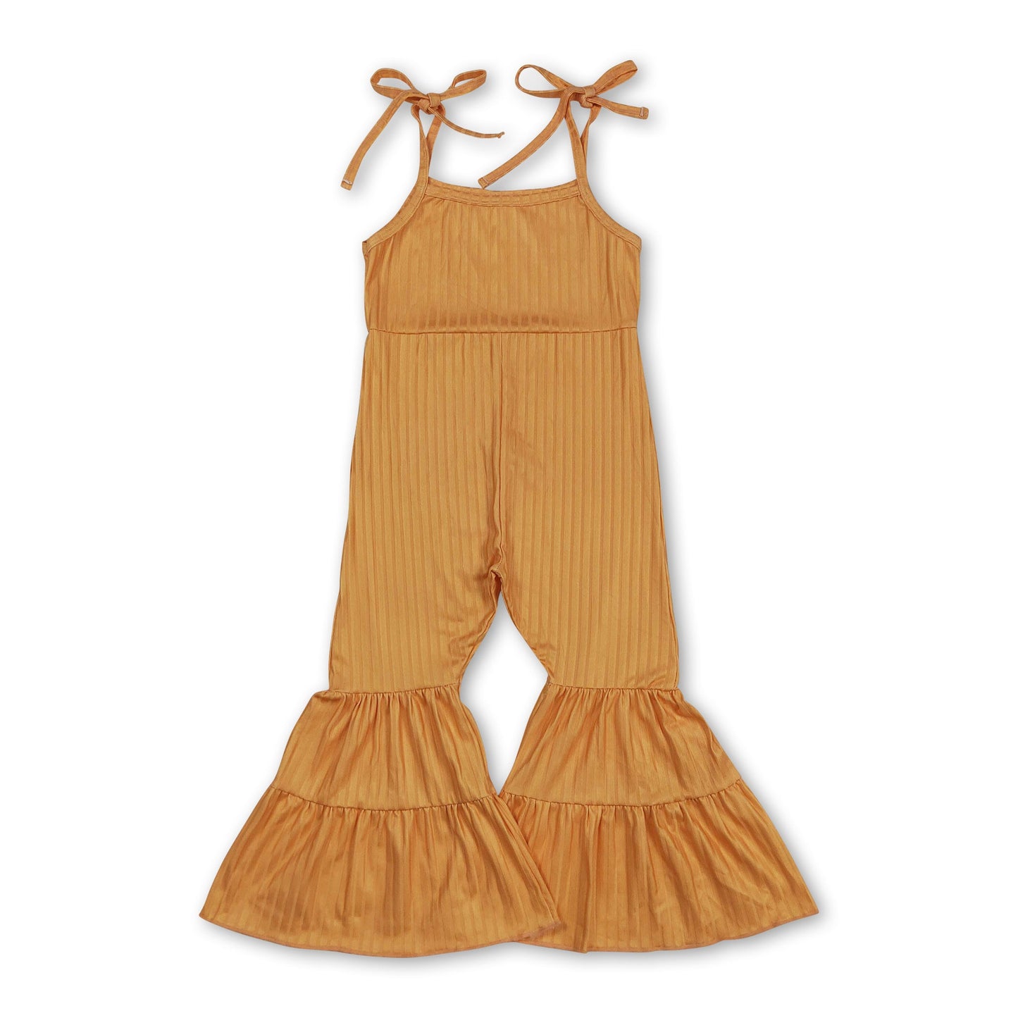 Mustard straps patchwork ruffle kids girls jumpsuit