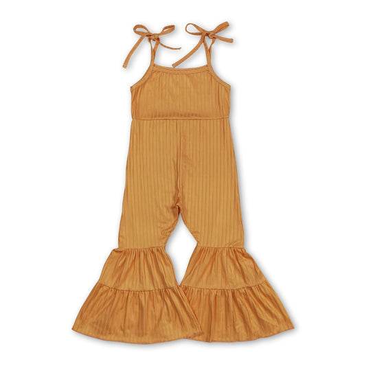 Mustard straps patchwork ruffle kids girls jumpsuit