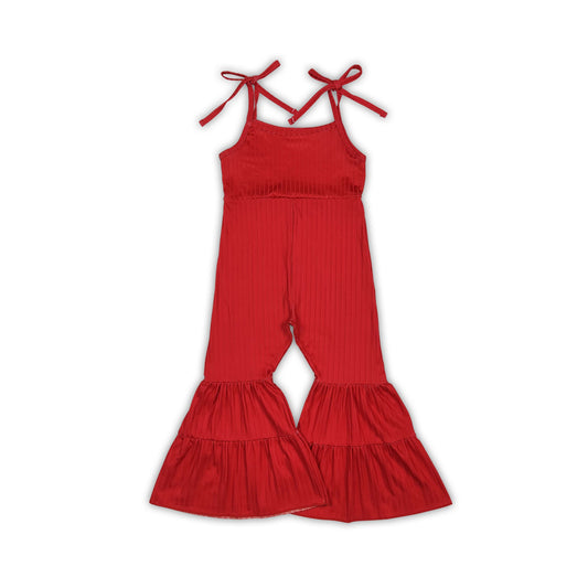 Red straps patchwork ruffle kids girls jumpsuit