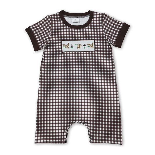 Short sleeves brown plaid duck baby boy romper