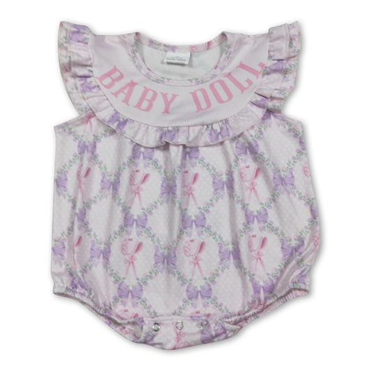 Flutter sleeves baby doll lavender bow girls romper