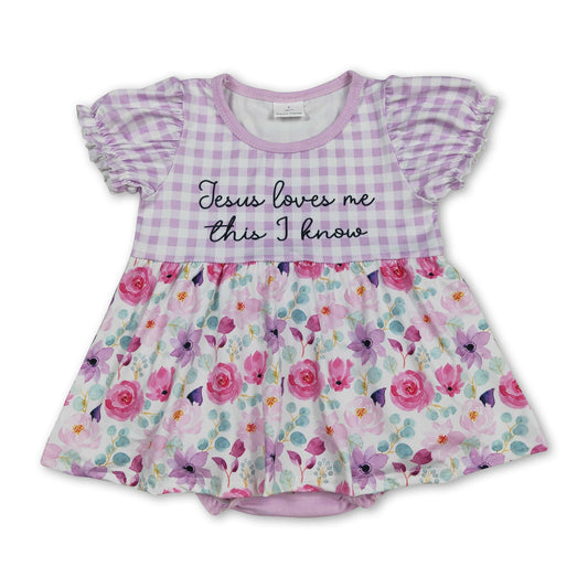 Jesus loves me this I know floral baby girls romper