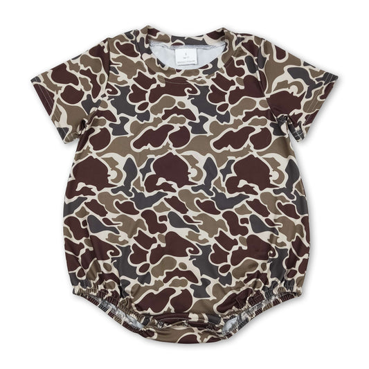 Short sleeves dark brown camo baby boy summer romper
