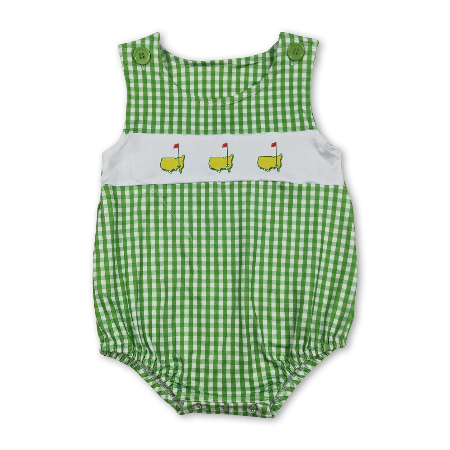 Sleeveless green plaid golf baby boy romper